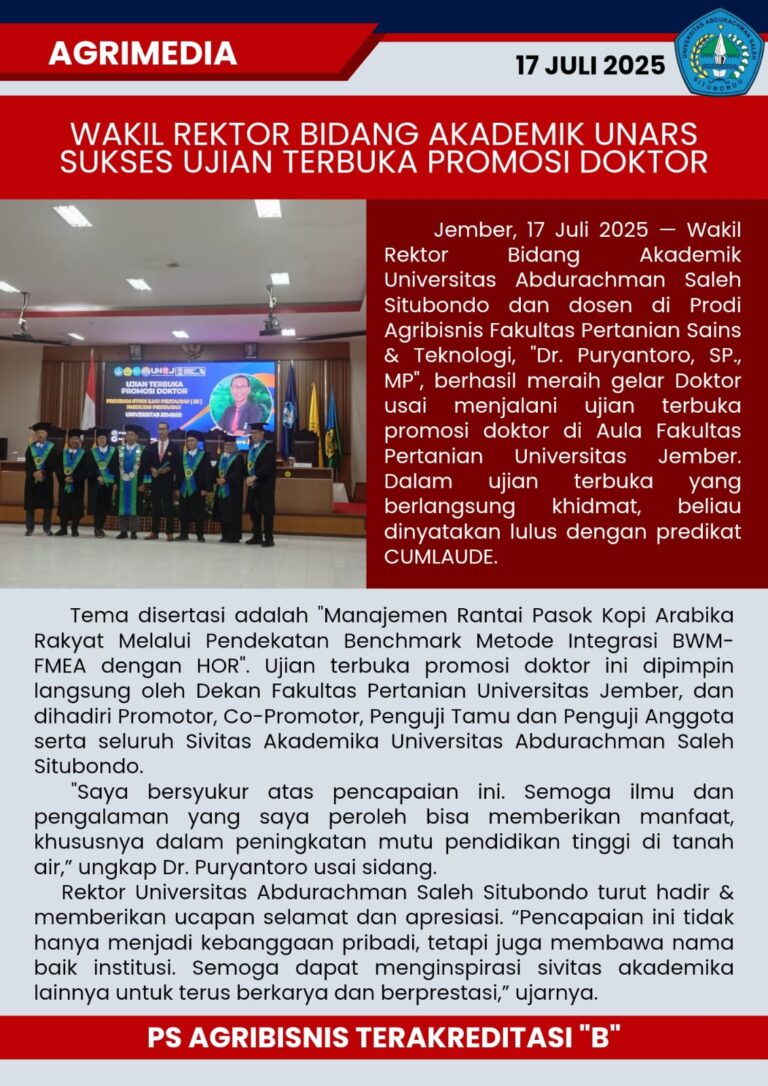 Wakil Rektor Bidang Akademik Unars Sukses Ujian Terbuka Doktor