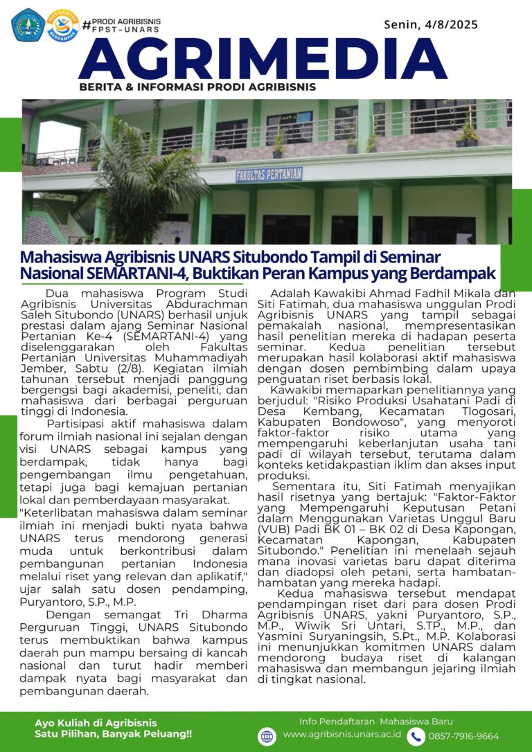 Mahasiswa Agribisnis UNARS Situbondo Tampil di Seminar Nasional SEMARTANI-4, Buktikan Peran Kampus yang Berdampak