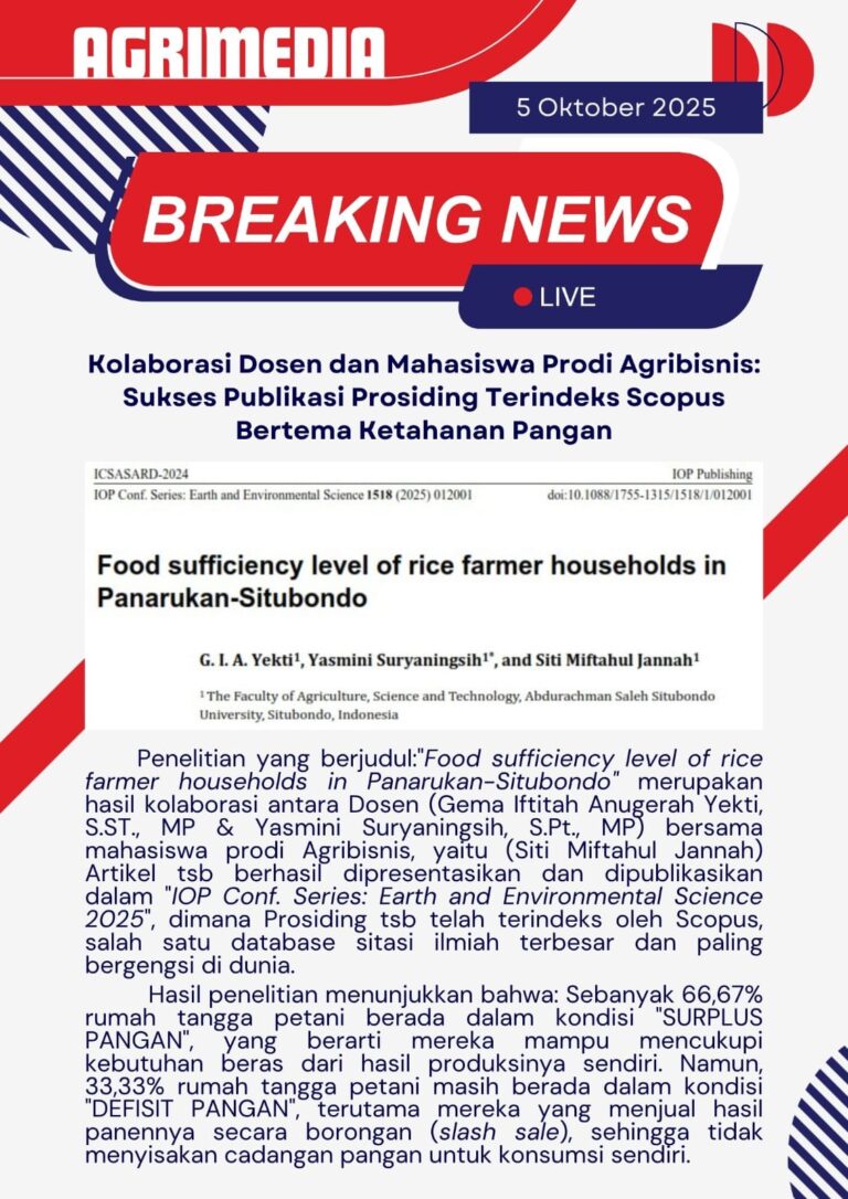 Kolaborasi Dosen & Mahasiswa Prodi Agribisnis: Sukses Publikasi Prosiding Terindeks Scopus Bertema Ketahanan Pangan
